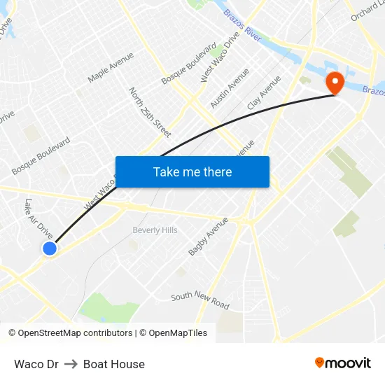 Waco Dr to Boat House map