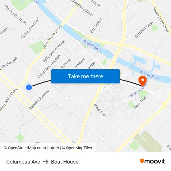 Columbus Ave to Boat House map