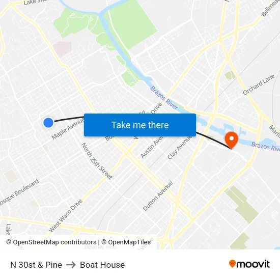 N 30st & Pine to Boat House map