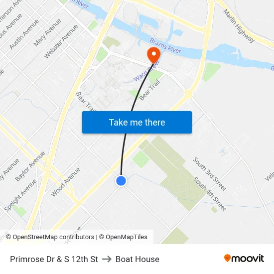 Primrose Dr & S 12th St to Boat House map