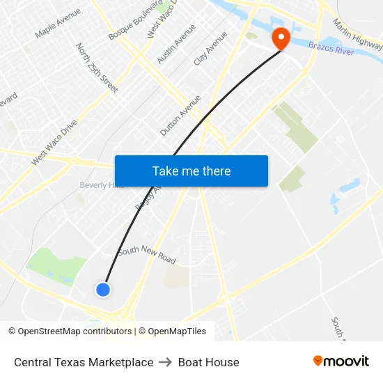 Central Texas Marketplace to Boat House map