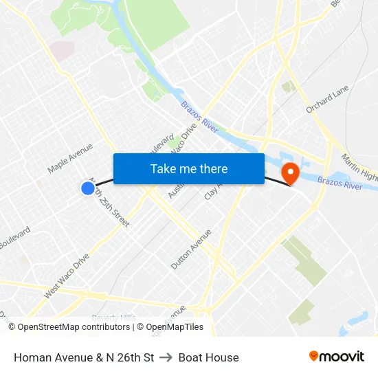 Homan Avenue & N 26th St to Boat House map