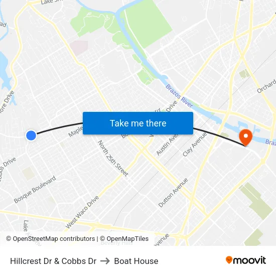 Hillcrest Dr & Cobbs Dr to Boat House map