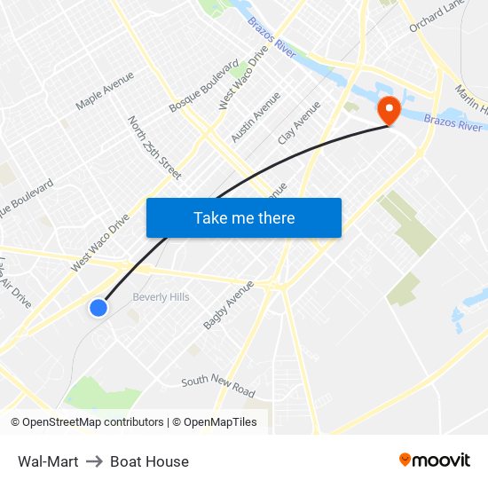 Wal-Mart to Boat House map