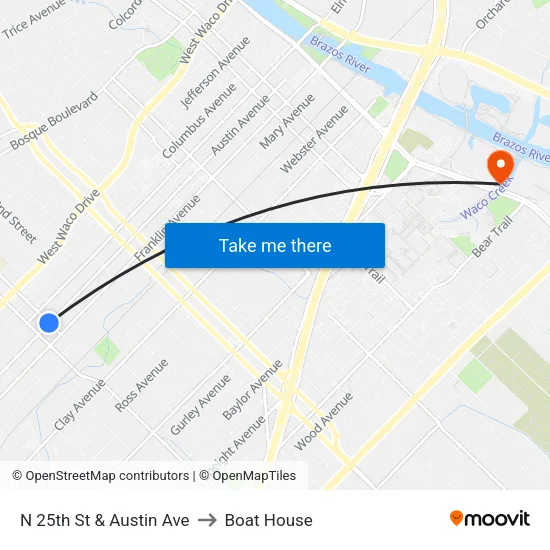 N 25th St & Austin Ave to Boat House map