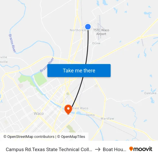 Campus Rd.Texas State Technical Collage to Boat House map