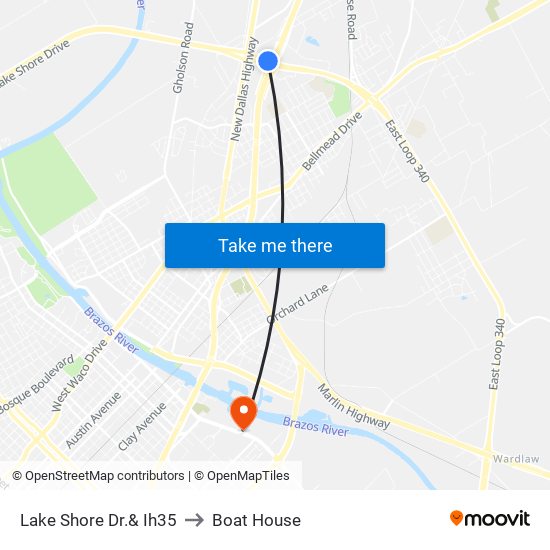 Lake Shore Dr.& Ih35 to Boat House map