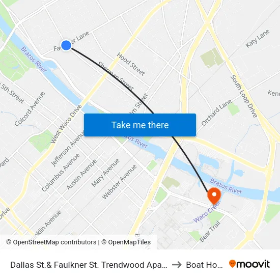 Dallas St.& Faulkner St. Trendwood Apartments to Boat House map