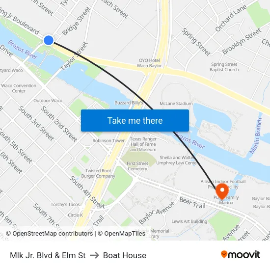 Mlk Jr. Blvd & Elm St to Boat House map
