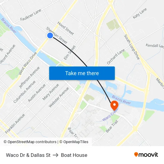 Waco Dr & Dallas St to Boat House map