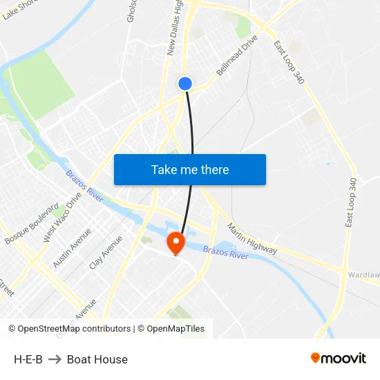 H-E-B to Boat House map