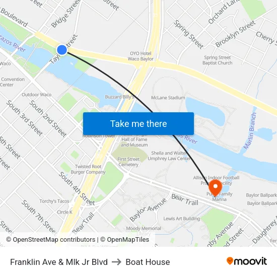 Franklin Ave & Mlk Jr Blvd to Boat House map