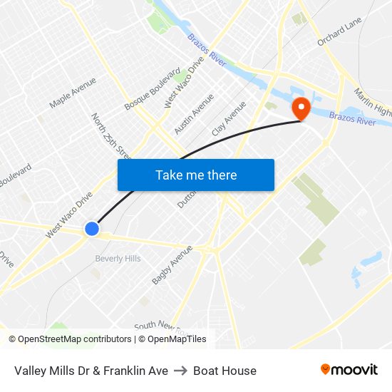 Valley Mills Dr & Franklin Ave to Boat House map