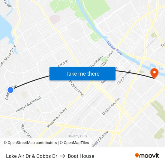 Lake Air Dr & Cobbs Dr to Boat House map