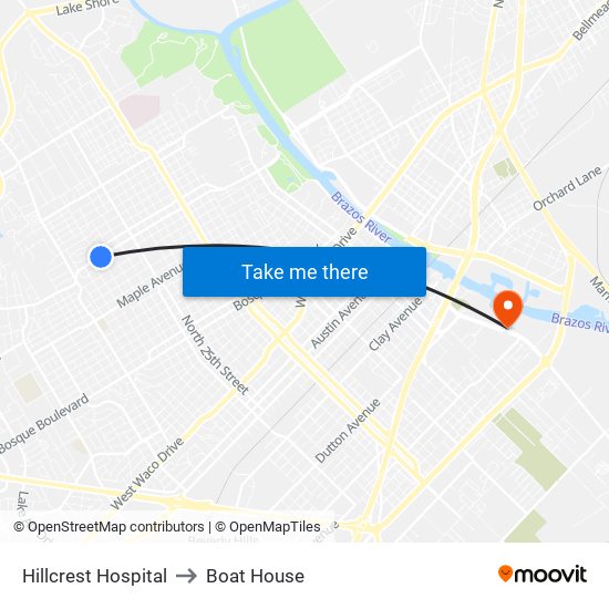 Hillcrest Hospital to Boat House map
