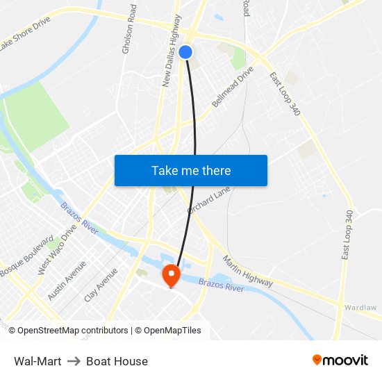 Wal-Mart to Boat House map