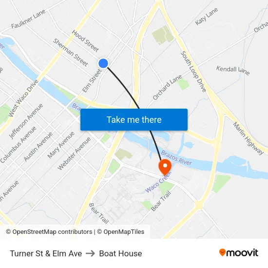 Turner St & Elm Ave to Boat House map
