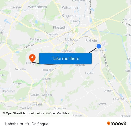 Habsheim to Galfingue map