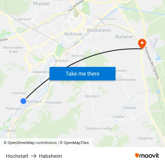 Hochstatt to Habsheim map
