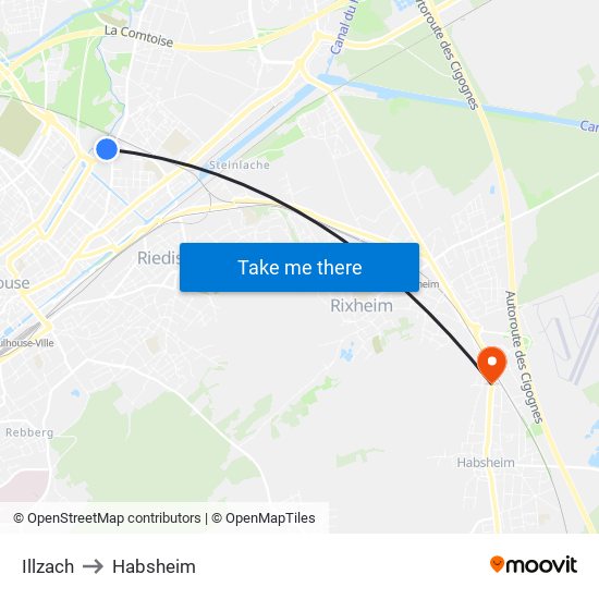 Illzach to Habsheim map
