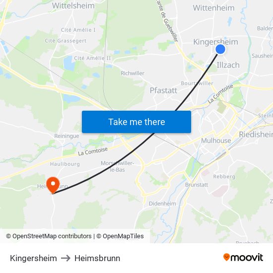 Kingersheim to Heimsbrunn map