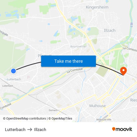 Lutterbach to Illzach map