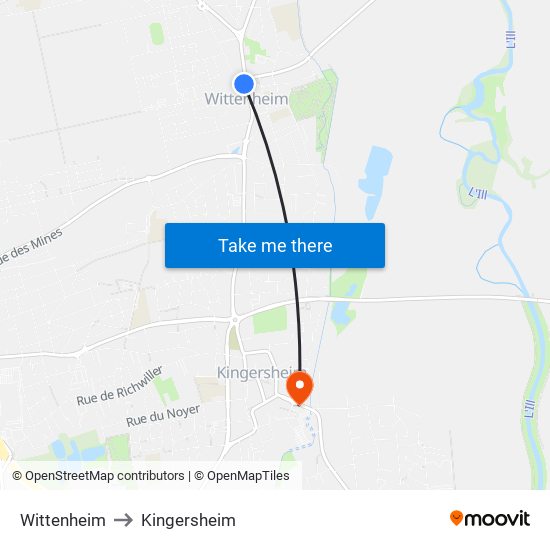 Wittenheim to Kingersheim map