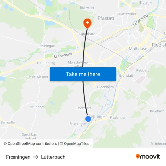 Frœningen to Lutterbach map