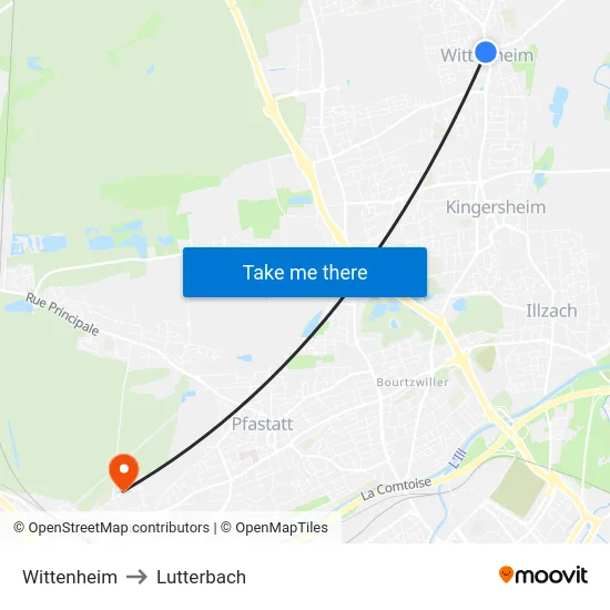 Wittenheim to Lutterbach map
