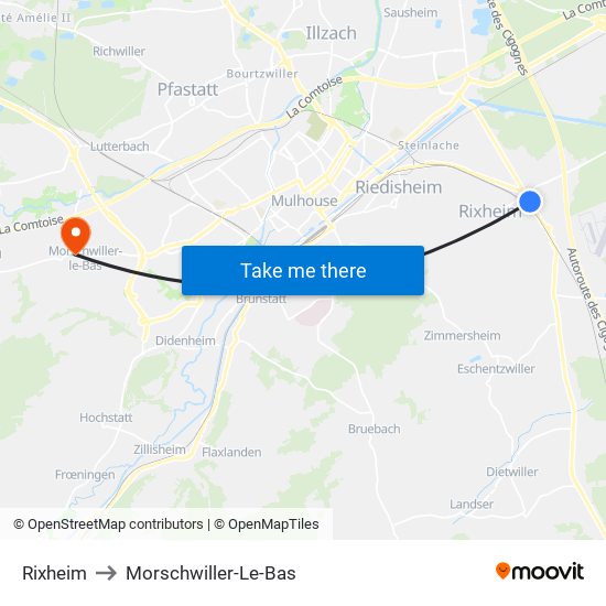 Rixheim to Morschwiller-Le-Bas map