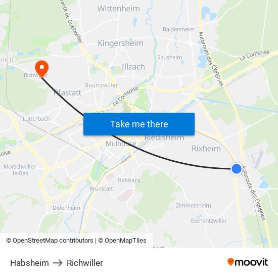 Habsheim to Richwiller map