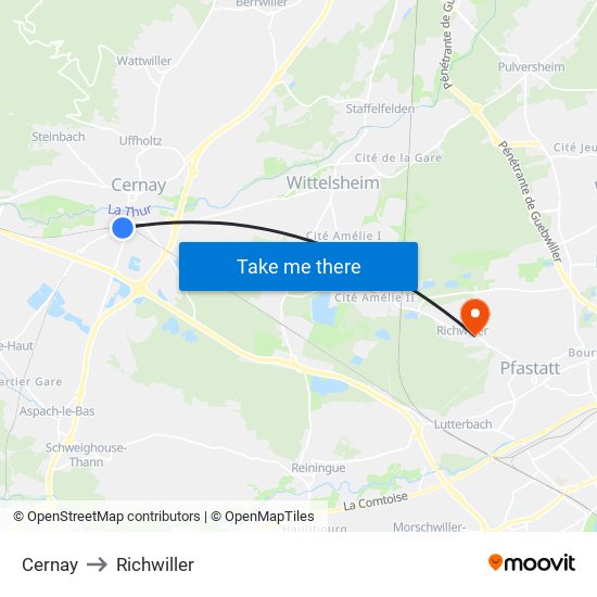 Cernay to Richwiller map