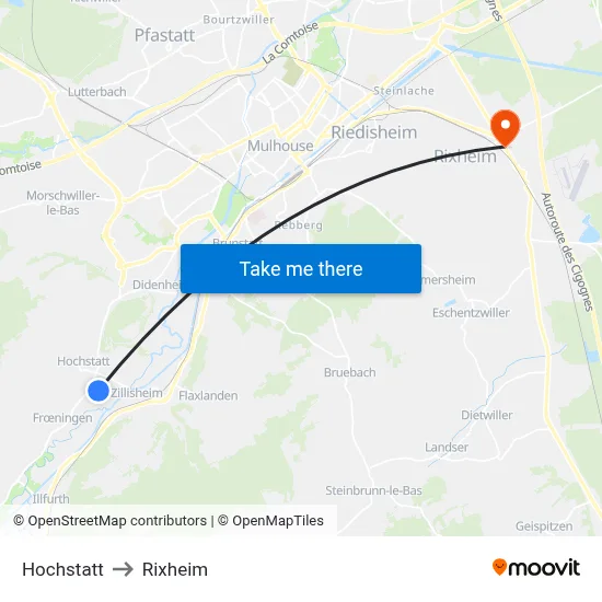 Hochstatt to Rixheim map