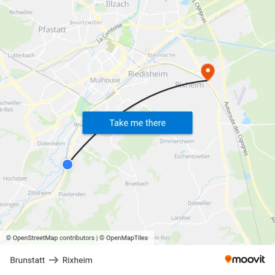 Brunstatt to Rixheim map