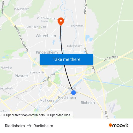 Riedisheim to Ruelisheim map