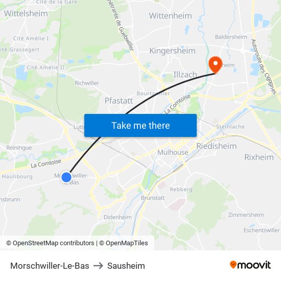 Morschwiller-Le-Bas to Sausheim map