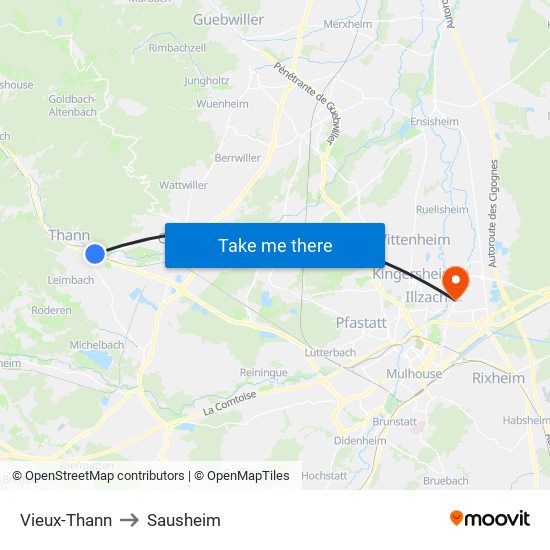 Vieux-Thann to Sausheim map