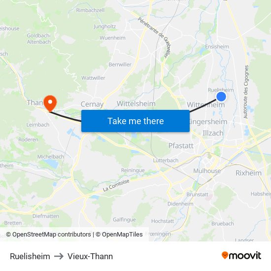 Ruelisheim to Vieux-Thann map