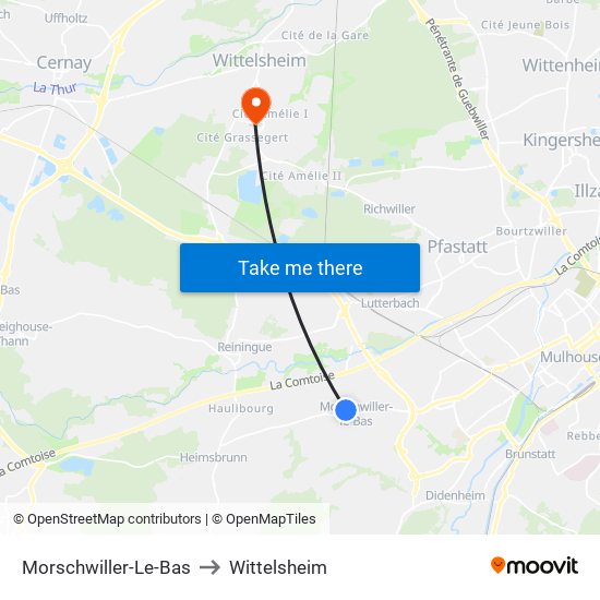 Morschwiller-Le-Bas to Wittelsheim map
