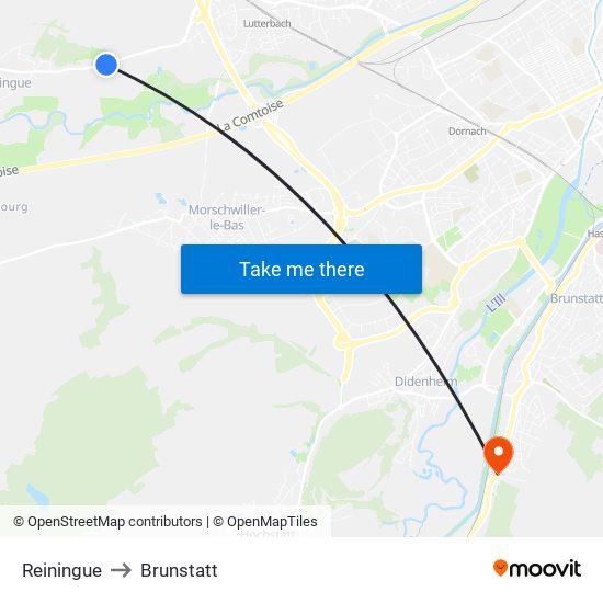 Reiningue to Brunstatt map