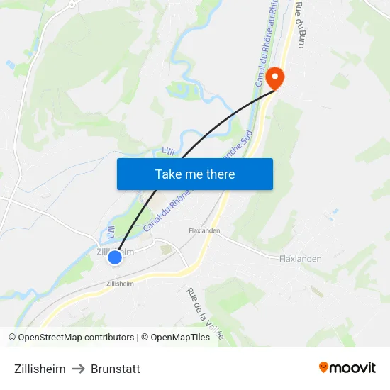 Zillisheim to Brunstatt map