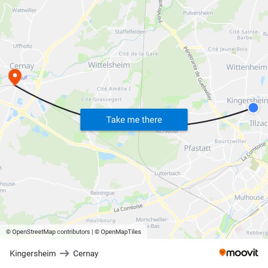 Kingersheim to Cernay map