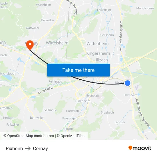 Rixheim to Cernay map