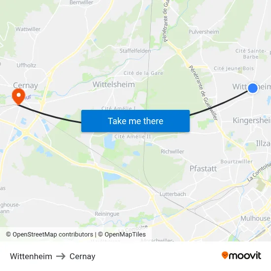 Wittenheim to Cernay map