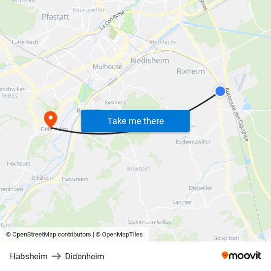 Habsheim to Didenheim map