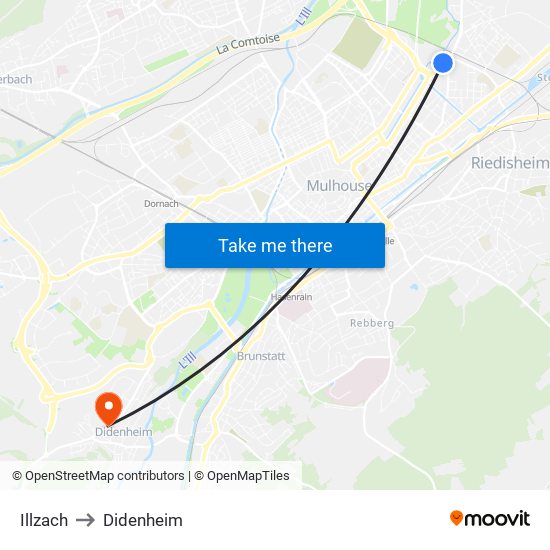 Illzach to Didenheim map