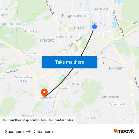 Sausheim to Didenheim map