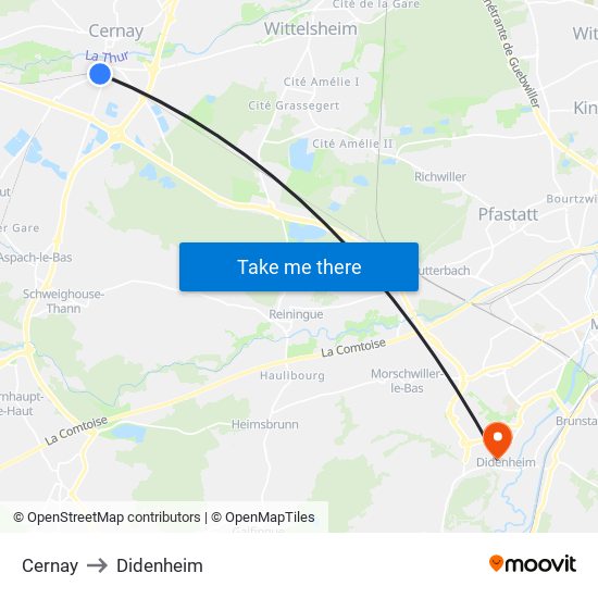 Cernay to Didenheim map