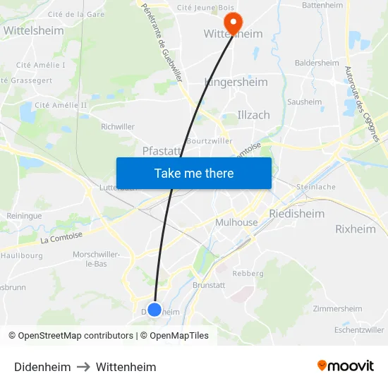 Didenheim to Wittenheim map