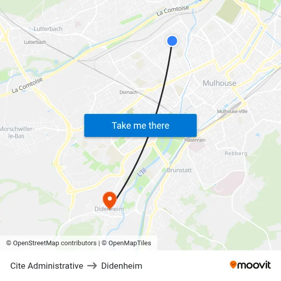 Cite Administrative to Didenheim map